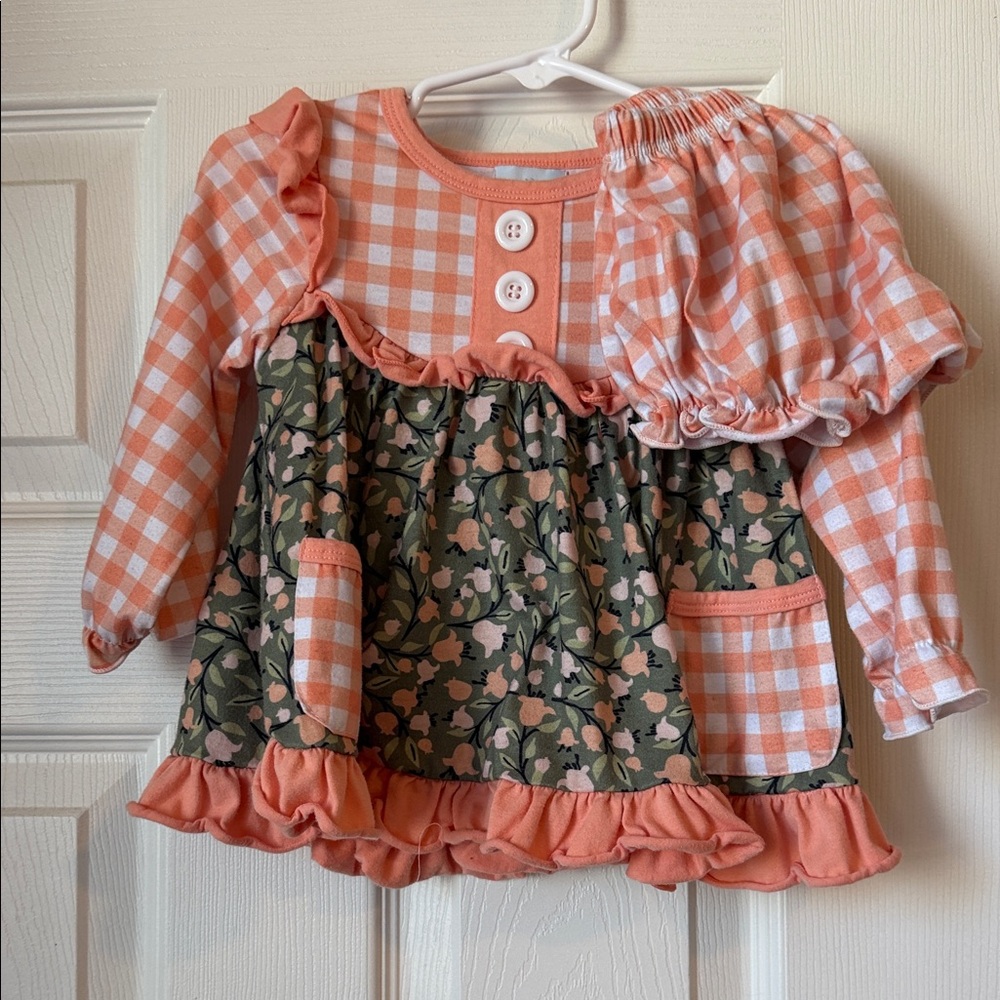 Coral Gingham & Green Floral Long-Sleeve Matching Set for Kids